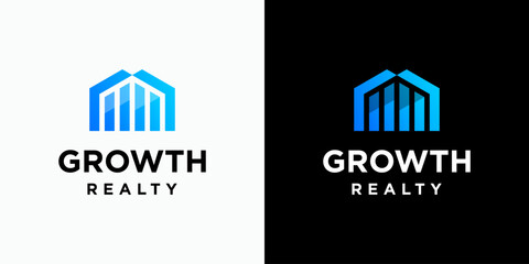 House shape growth graphic vector logo design with modern, simple, clean and abstract style. Icons for business, finance, real estate, and personal branding.