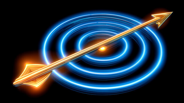 Golden Arrow Piercing Through Glowing Blue Concentric Circles, a Guiding Light