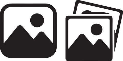 Vector Image Icon: Stack of Pictures, Simple Black Sign, Symbol of Gallery, Photo Album, Minimalist Style