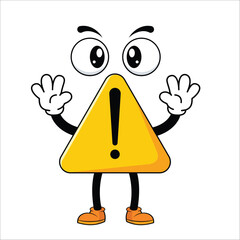 Cartoon caution sign character warning about children crossing, suitable for school zones, community alerts, and safety education.
