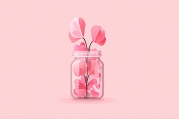 A delicate pink flower is beautifully displayed in a glass jar, symbolizing simplicity and joy in life.