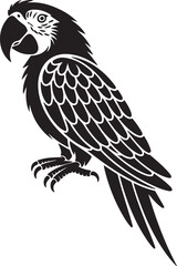 Vector Macaw Parrot Icon: Black and White Silhouette Sign, Elegant Bird Symbol
