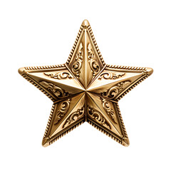 A golden star with intricate details on a black background