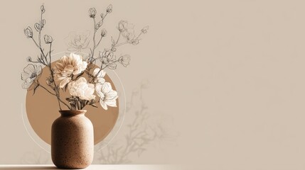 minimalist line drawing of flowers in a ceramic vase