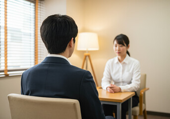 カウンセラーと対話する若手の男性社員