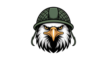 Eagle warrior wearing military helmet fierce determination. Isolated On White background.