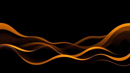 Elegant dark vector with broken halftone ripple patterns in gradient yellow-orange, abstract waves