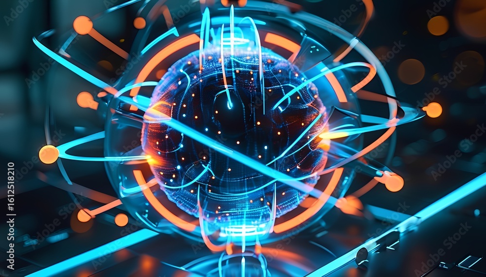 Aufkleber dynamic energy sphere surrounding bright visuals digital space 3d animation futuristic environment c