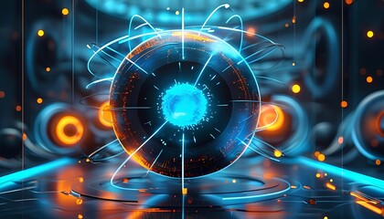 Futuristic energy sphere digital realm 3d art high-tech environment close-up view power and innovation