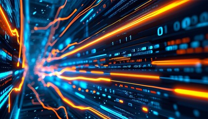 Data flow visualization digital space abstract art futuristic environment dynamic viewpoint technology concept