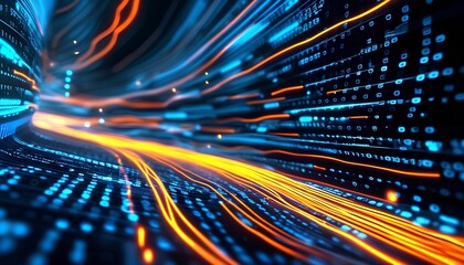 Dynamic data flow visualization digital realm abstract art futuristic environment close-up view technology concept