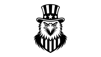 Majestic eagle wearing uncle sam hat emblem