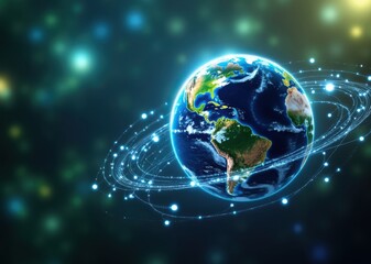 Fototapeta premium Earth connected by digital network in cosmic space