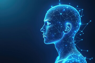 Futuristic human head with digital network connections