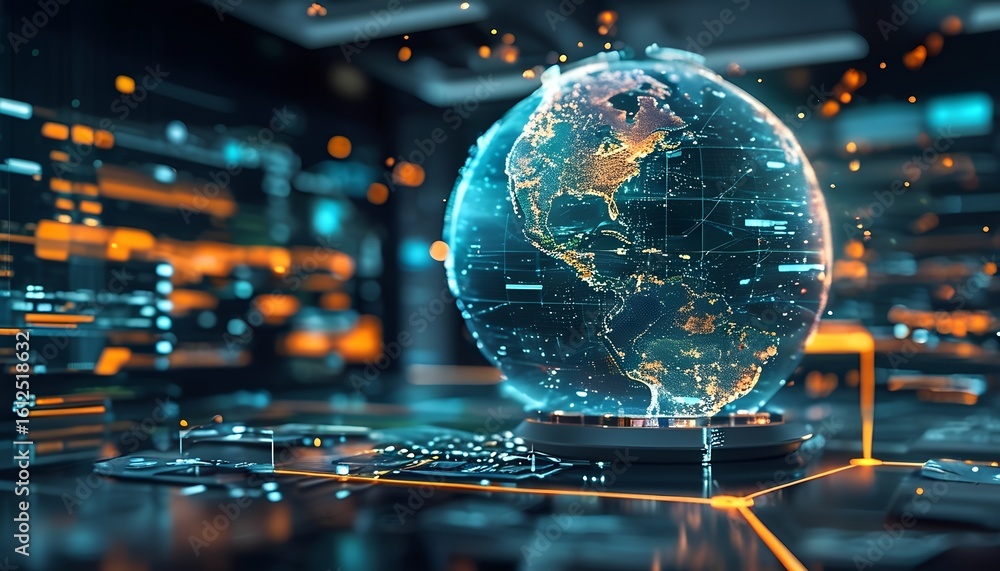 Poster global data visualization digital environment 3d globe technology futuristic setting interactive con