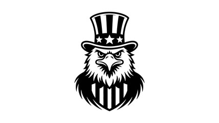 Majestic eagle wearing uncle sam hat emblem