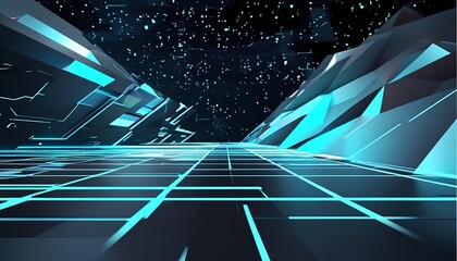 Futuristic computer graphics showcase digital landscape virtual environment perspective view technology concept