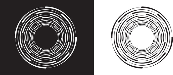 Abstract background with lines in circle. Art design spiral as logo or icon. A black figure on a white background and an equally white figure on the black side.