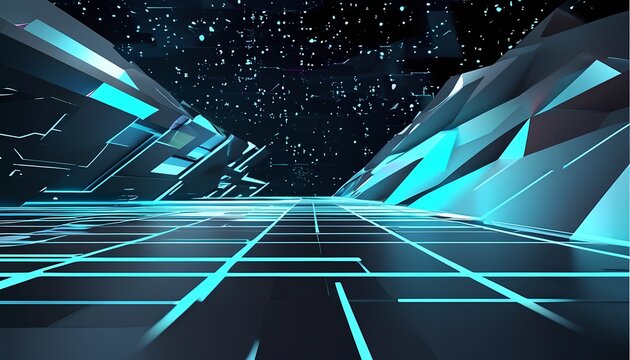 Futuristic computer graphics showcase digital landscape virtual environment perspective view technology concept