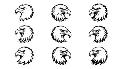 Collection of majestic eagle head illustrations in various angles