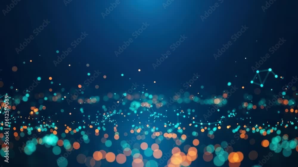 Poster a mesmerizing abstract background featuring a blend of glowing blue and orange particles creating a 