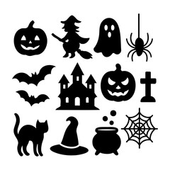 Obraz premium Vector art of a collection of spooky halloween icons and symbols