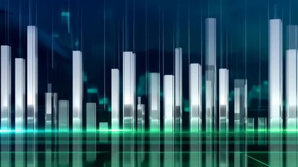 Abstract bar chart with reflections on blue background for data visualization - Powered by Adobe