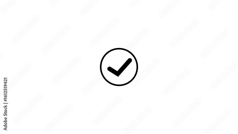Poster check mark in circle for approval and correct status. tick mark shows approved and right confirmatio