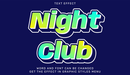 Colorful text effect featuring the words night club on a dark background