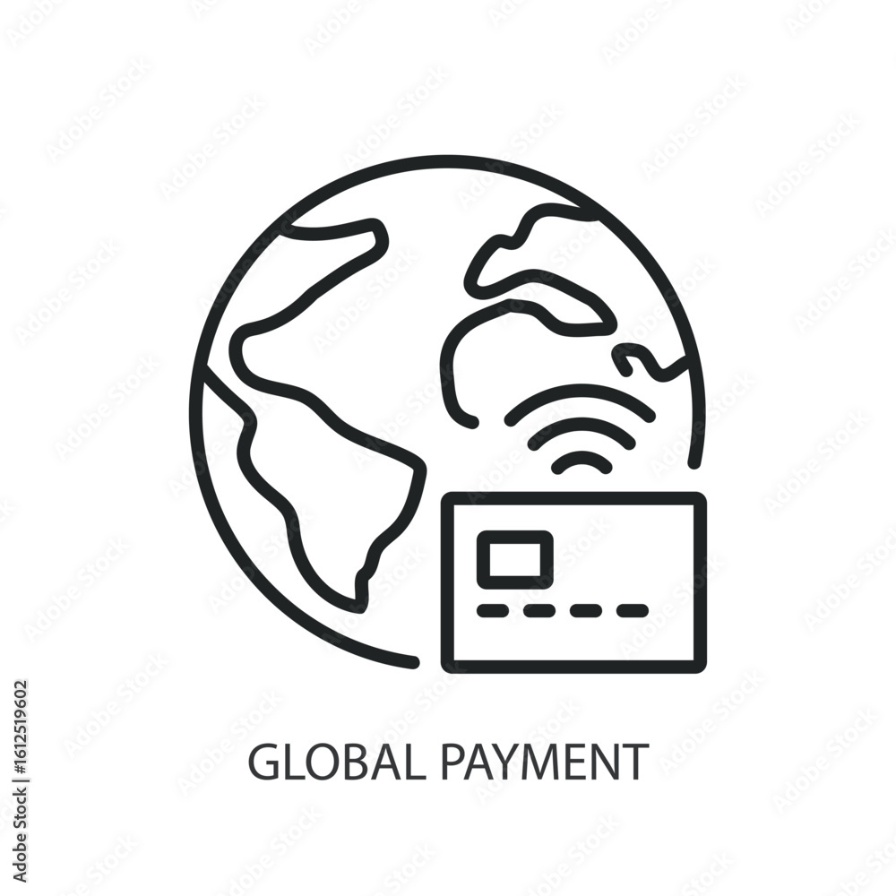 Poster global payment thin line vector icons.
