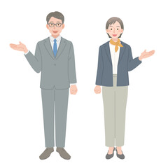案内をする中年ビジネスマンの男女