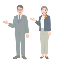 案内をする中年ビジネスマンの男女