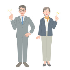 指差しをする中年ビジネスマンの男女