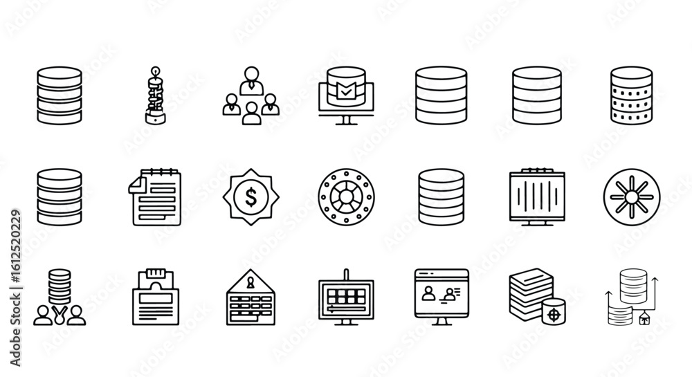 Poster line editable icon set of modern icons representing data, finance, and business concepts line icon s
