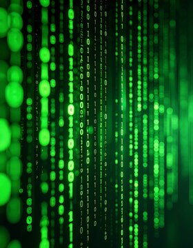Digital code rain, glowing green