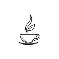 Herbal tea cup. Steam leaf icon. Wellness graphic.