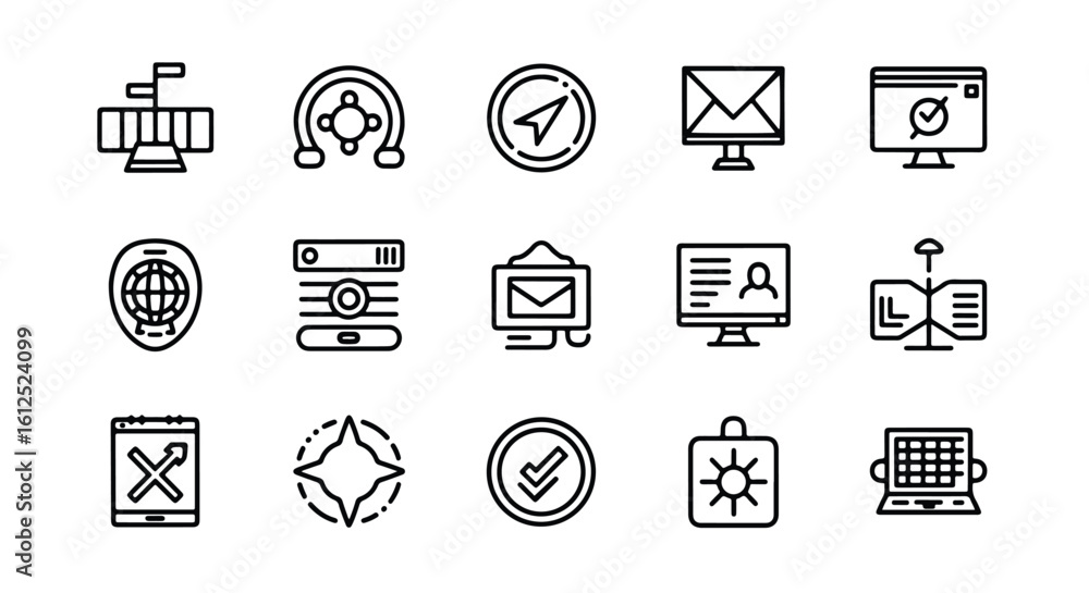 Poster line editable icon set of diverse icons representing communication, technology, and business concept