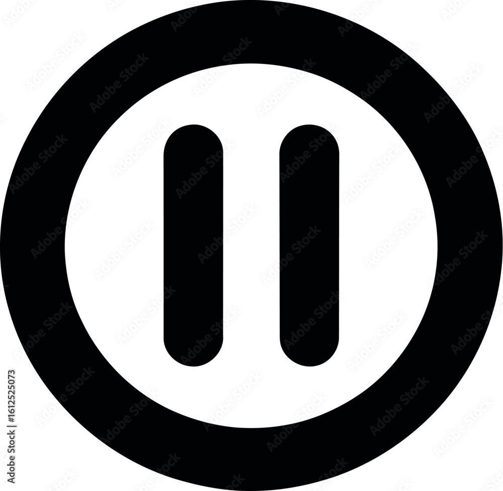 Poster a minimalistic image featuring a black pause icon centered within a white circle on a light backgrou