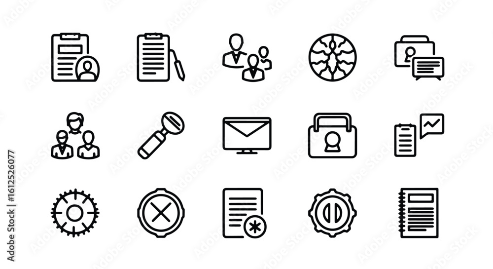 Poster line editable icon set of business and technology icons representing various concepts line icon set
