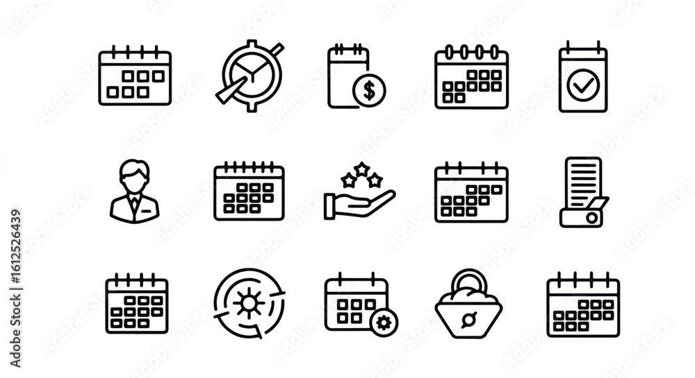 Poster line editable icon set of modern outline icons representing various aspects of scheduling and time m