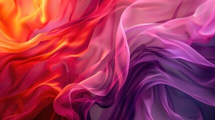 Fototapeta premium Abstract image of flowing, translucent fabric in vibrant hues of orange, red, pink, and purple, creating a dynamic, wave-like pattern