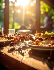 Ants feasting on a picnic table