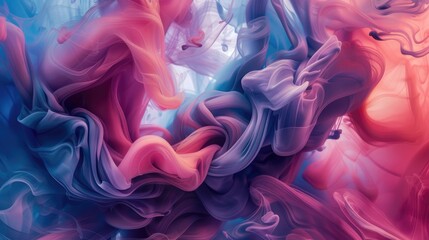 Obraz premium Abstract swirling pastel hues of pink, blue, and purple ink create a dynamic, fluid composition in a close-up shot
