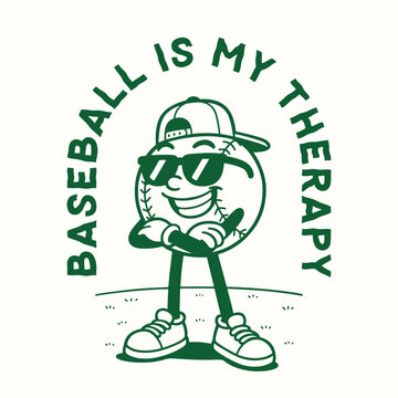 Baseball is my therapy, cartoon ball mascot character t shirt design