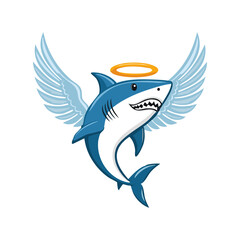 Naklejka premium vector logo, clean minimalist Great White Shark with Angel Wings