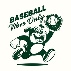 Baseball vibes only, cartoon dog vector t shirt graphic print design