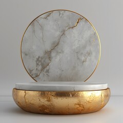 White golden luxury 3d round podium for product display, Elegant white round podium, Minimal white circular platform, product mockup, mockup, podium