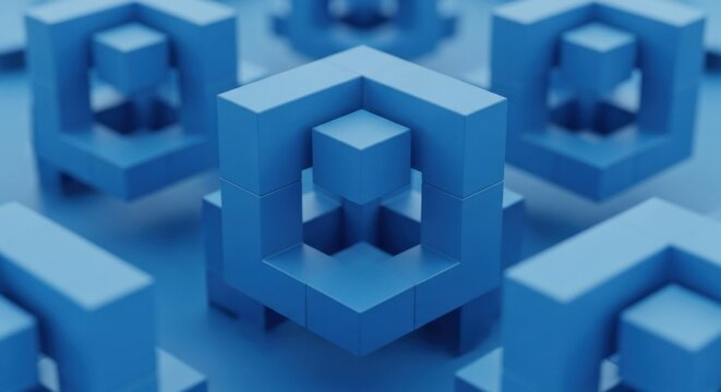 Abstract blue geometric cube patterns creating a futuristic digital background