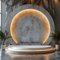 White golden luxury 3d round podium for product display, Elegant white round podium, Minimal white circular platform, product mockup, mockup, podium
