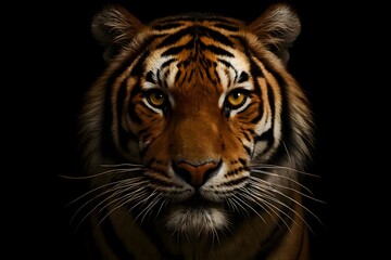 Realistic Bengal Tiger Face with Golden Eyes and Symmetrical Stripes